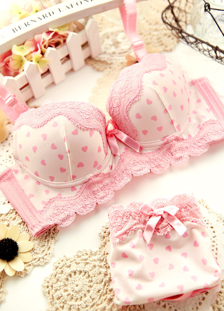 奢华宫廷蕾丝提花女性聚拢侧收三排内衣文胸套装 1件代发,粉色麽麽茶