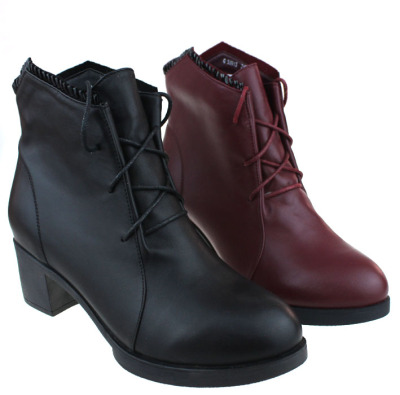 飞鸵女士时尚单靴 圆头 飞驼真皮百搭女短靴通勤女皮靴中跟靴子3025