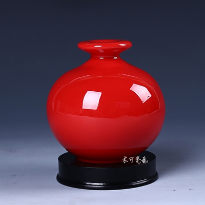 德化富贵红陶瓷摆件花瓶中国红纯红瓶汽车饰品香水瓶家居包邮