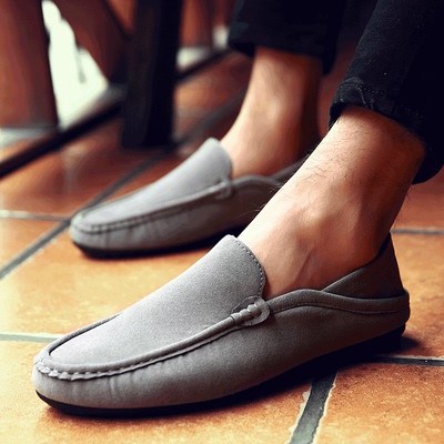 夏天社会小伙豆豆鞋男磨砂透气韩版潮流夏季青少年休闲懒人鞋灰色