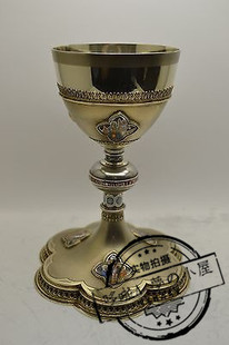 代购 基督圣杯 古董法国搪瓷圣杯银受难纪念仪式