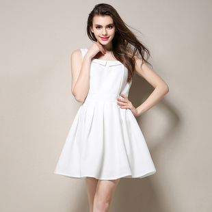 纯色2015春夏装新款女清新连衣裙夏 无袖百搭连衣裙 纯色裙