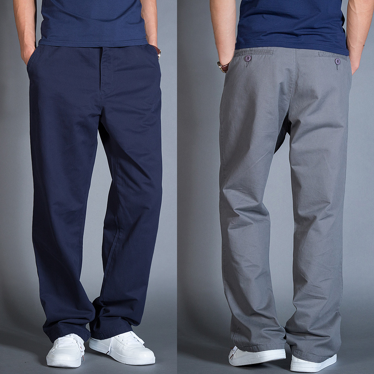 休闲裤男长裤加肥加大男士工装裤宽松直筒纯棉男裤大码秋季青年裤