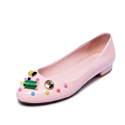 16春季甜美粉红色糖果真皮平底单鞋圆头可爱真皮公主单鞋平底女鞋