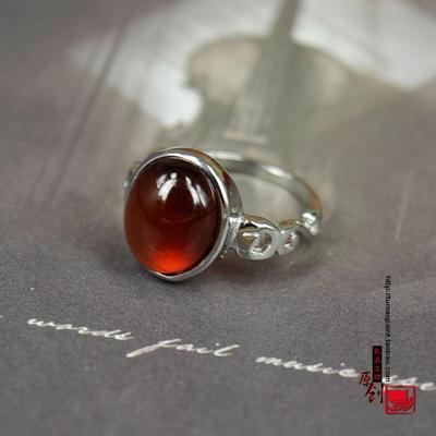 土猫中国风石榴石银戒指水晶紫牙乌925银指环简约百搭红色戒指