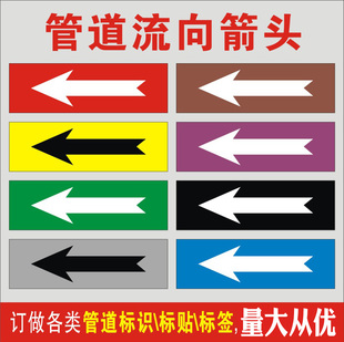 管道标识流向导向反光箭头管路标签安全标识标贴验厂化工石油消防