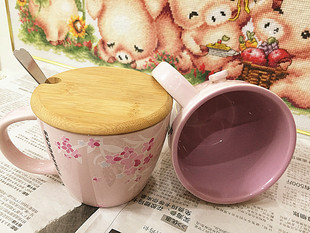 杯子 马克杯盖子 杯子盖竹盖 加厚咖啡杯子 玻璃杯盖陶瓷茶杯盖樱花杯