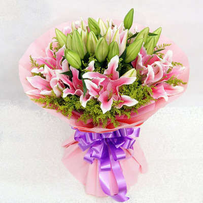 11朵粉香水百合花束七夕情人节生日鲜花全国花店订花送花娄底鲜花