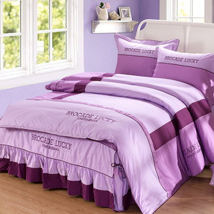 8m床双人被罩床罩床裙款 床单被套婚庆床上用品四件套全棉纯棉