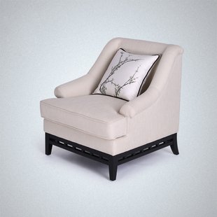 影楼 斯顿英少 水曲柳休息沙发 新中式单人沙发 软包沙发 影楼沙发