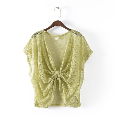 小布衣衫外单精品 宽松纯色蝴蝶结镂空针织罩衫薄款针织衫b12底