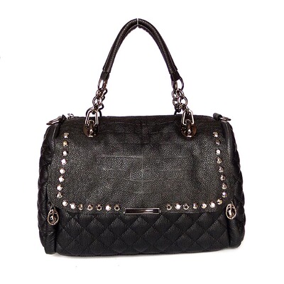 [限时抢购] 纯皮翻盖镶钻女包2015新款安璐琪高档品牌菱格手提斜挎单