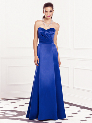 宝蓝色抹胸长款高腰礼服 进口缎面大摆主持服 可改色 齐地晚装