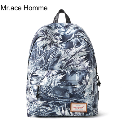 mrace homme印花双肩包女韩版潮休闲背包旅行背包中学生书包男g