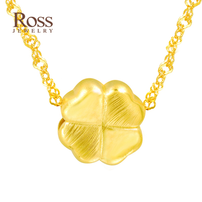 ross乐思珠宝 24k四叶草拉丝足金吊坠送女友3d硬金项链生日礼物