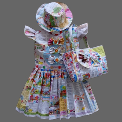 新亲子装手工材料报纸 环保服装儿童 时装秀 手工自制儿童演出服