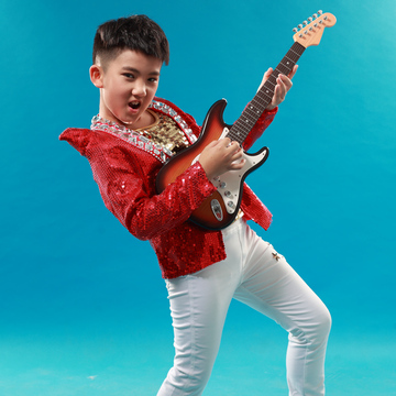 六一儿童演出服 学生街舞舞蹈服红色亮片 爵士舞亮片男童街舞走