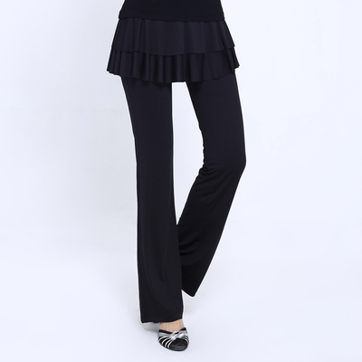 春秋广场舞裙裤黑色显瘦健身跳舞亮片长裤女莫代尔拉丁瑜伽练功服