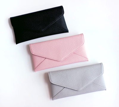 特*牛皮真皮 迷你小手包信封包 可做长款钱包/散步包粉黑浅灰蓝色