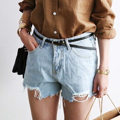 复古高腰牛仔短裤带腰带