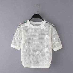 纯色cf92特价清仓2016女装夏装 纯色简约甜美镂空百搭上衣 手摇汽车