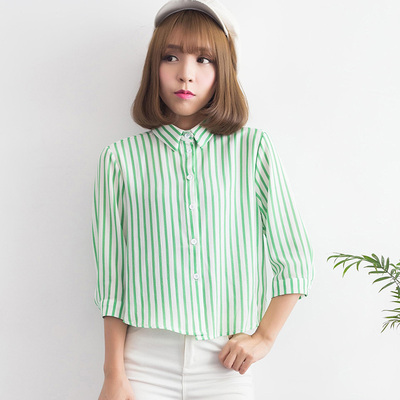 雪纺彩色条纹衬衫