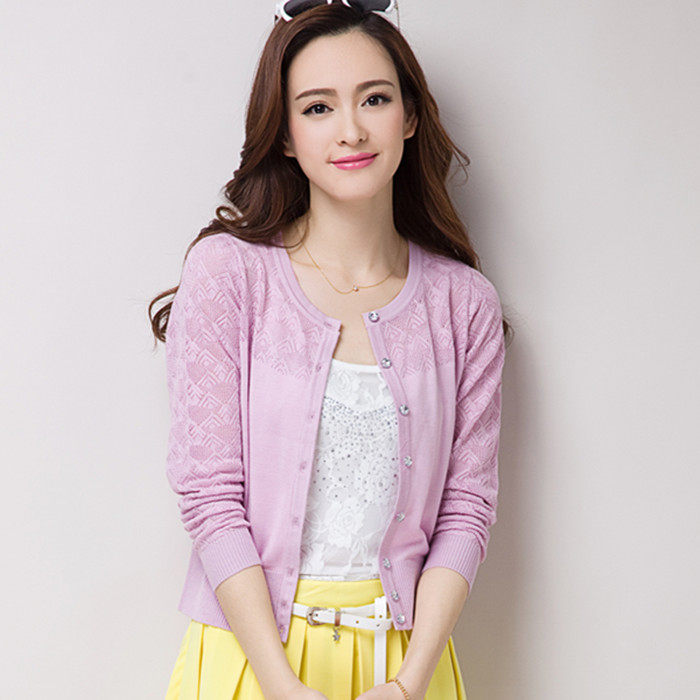 唯品会春夏新款女装纯色短款桑蚕丝空调衫百搭小外套针织衫薄开衫