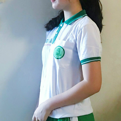 普宁二中实验校服上衣 短袖中学生夏 绿色翻领t恤学院风班服 制服