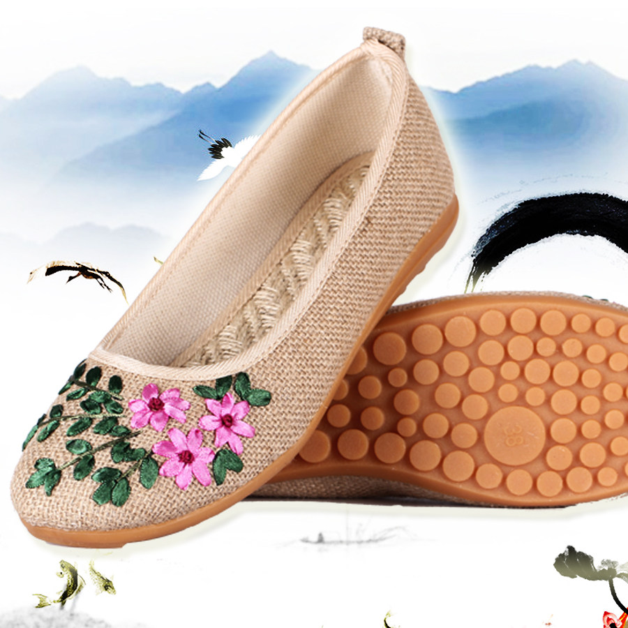 锦绣夏季新款老北京布鞋平底黑白色大码妈妈鞋职业工作护士单鞋女