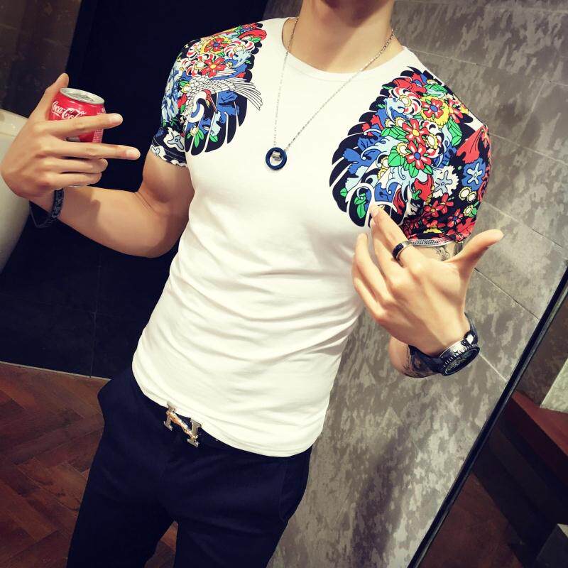 夏季纹身短袖t恤男精神小伙半袖潮流社会人夜店个性韩版紧身 短衫
