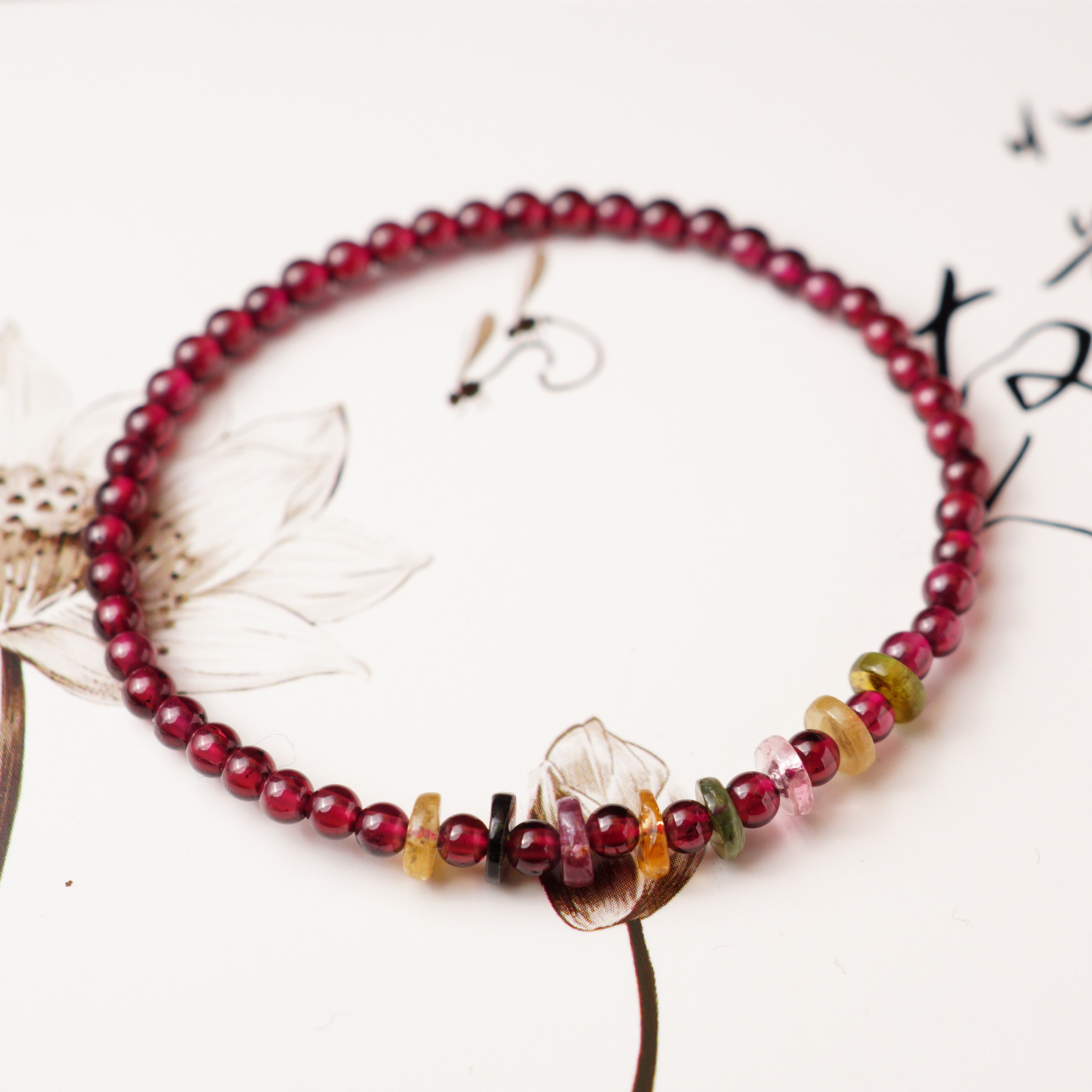 大风车家天然高品质玻璃体石榴搭配碧玺手链可定制酒红石榴石手链