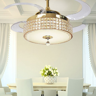 名家汇隐形扇吊扇灯现代简约客厅餐厅卧室静音led水晶伸缩风扇灯