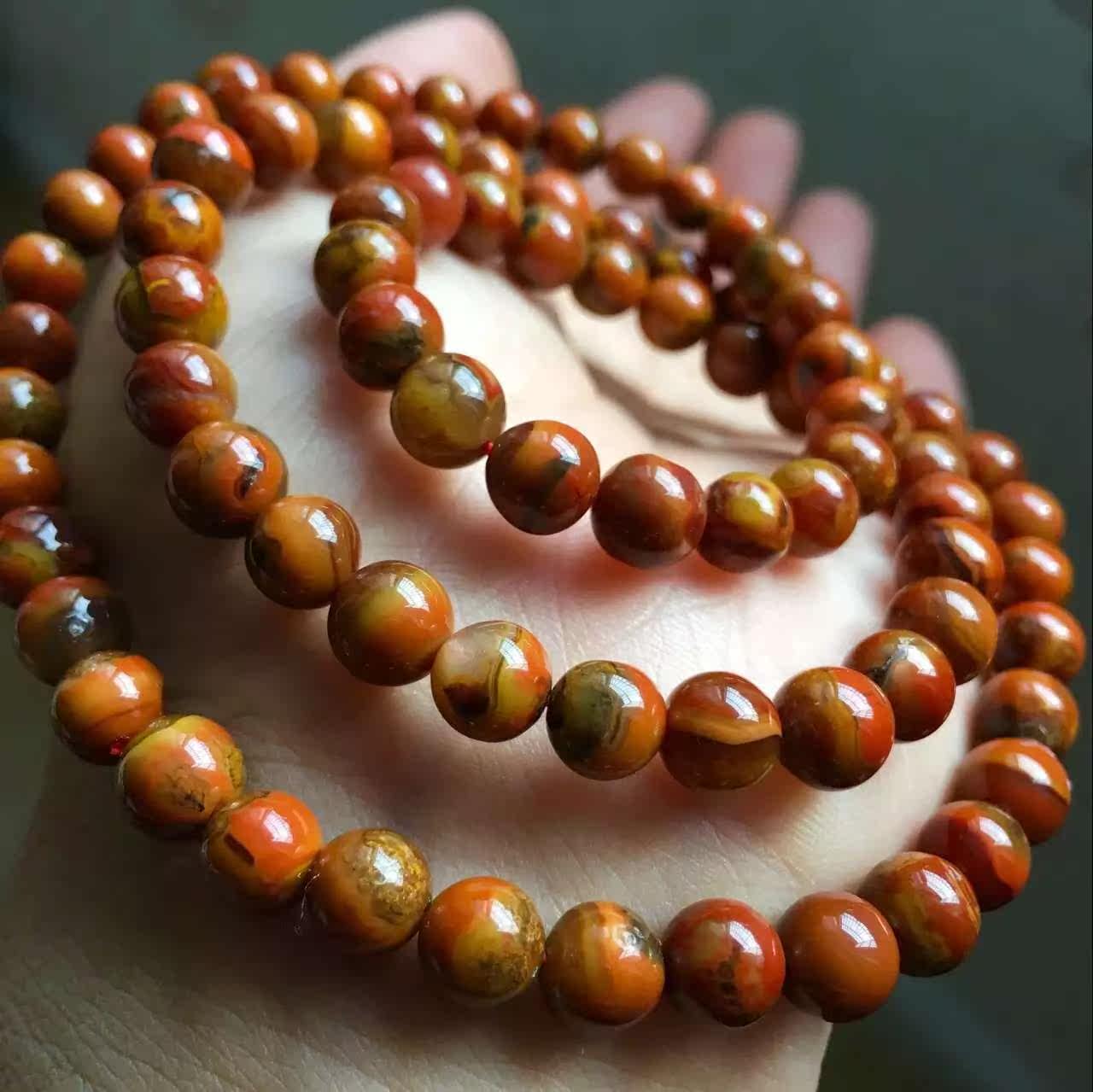 战国红三圈手链 战国红手链手串 天然战国红佛珠手链多圈女