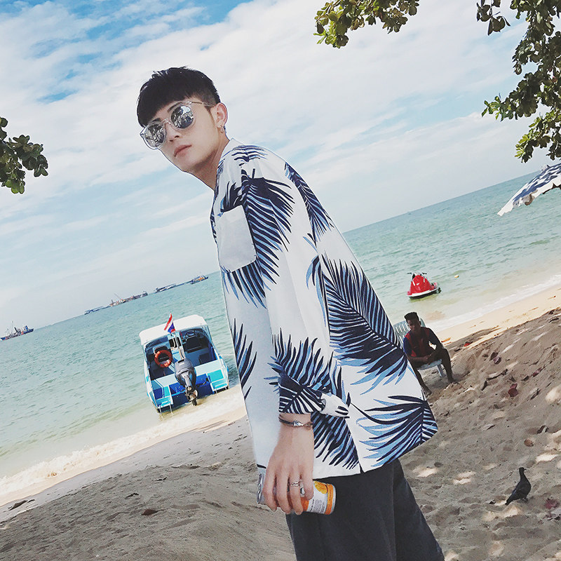 美国街头西海岸复古短袖衬衫 潮牌短袖衬衣 碎花沙滩衬衫