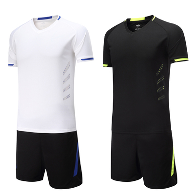 光板短袖足球服套装男成人足球衣透气足球训练服比赛服印字号白黑
