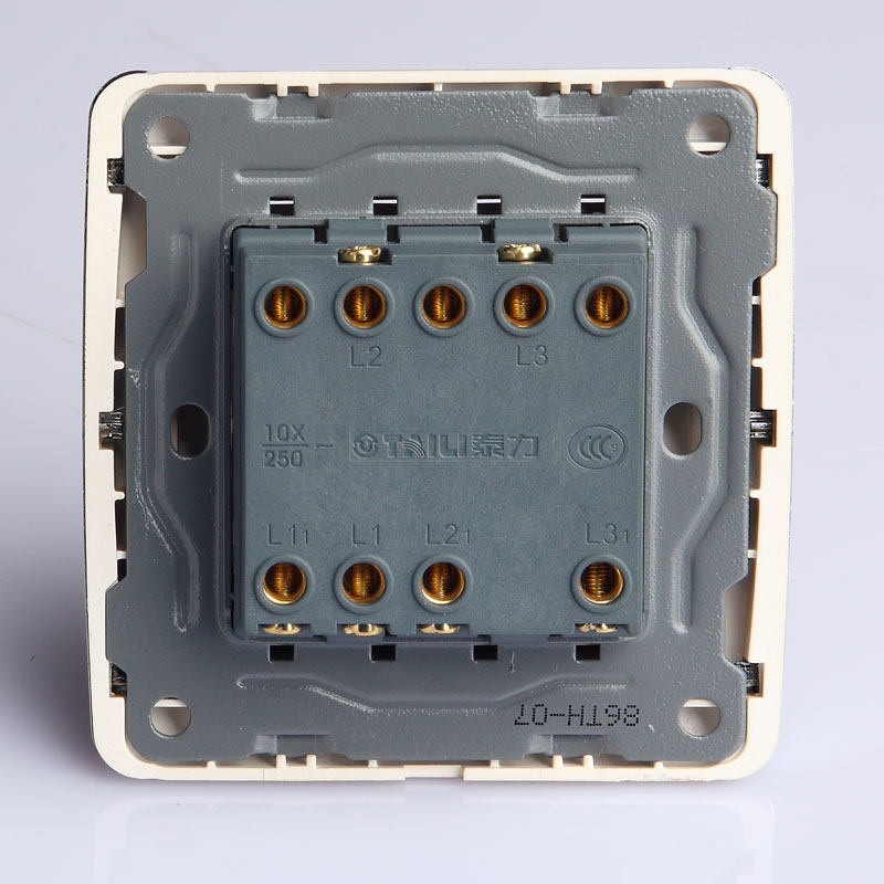 泰力香槟金三开二控 三位三联3联双控开关 泰力86th型开关插座