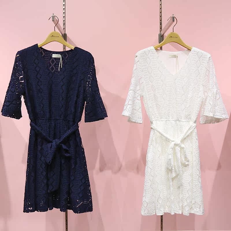 阿依莲女装正版2017夏新款专柜正品代购时尚收腰连衣裙172383a336