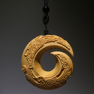 崖柏木挂件实木平安扣手把件饰品 木雕时来运转祥云挂件复古车挂