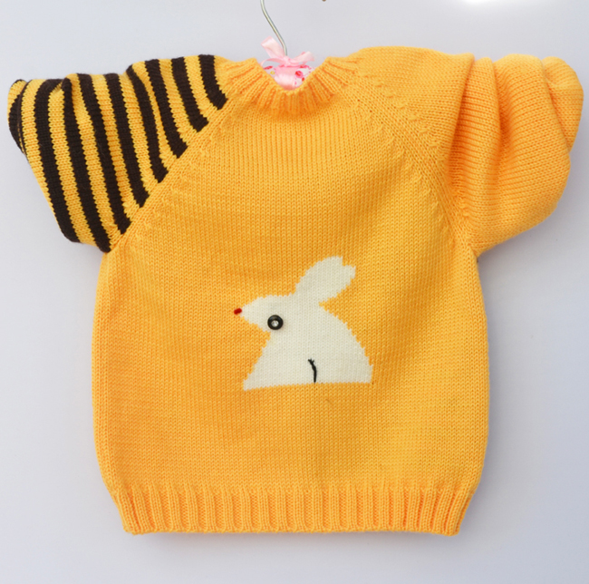 手工编织小白鼠条纹开衫毛衣 男女宝宝圆领毛线衫 儿童装线衫外套