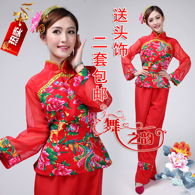 花鳳棉布腰鼓服裝東北大紅秧歌服民族舞蹈服伴舞服裝開場舞女裝