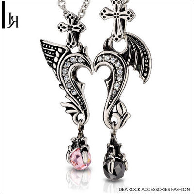 idea rock台湾饰品哥特暗黑恶魔天使十字架精致情侣对链项链ae41