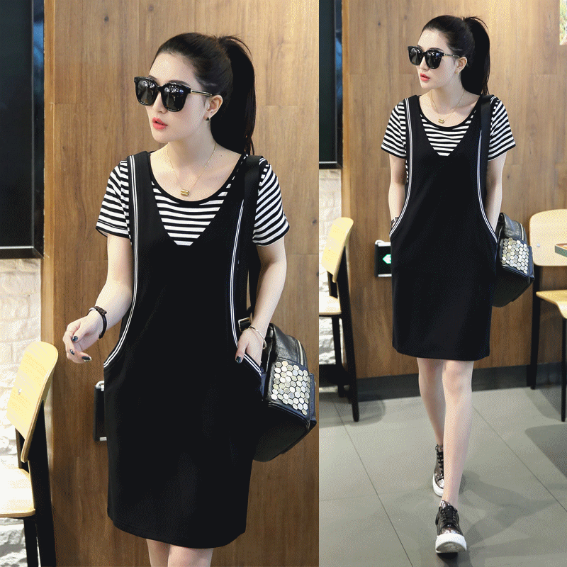 胖mm春夏新款2016大码女装200斤加肥加大胖妹妹套装连衣裙两件套