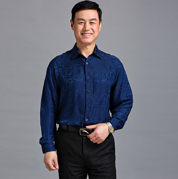 夏季中老年真丝男长袖衬衫桑蚕丝男士衬衣 正品 杭州丝绸男装上衣