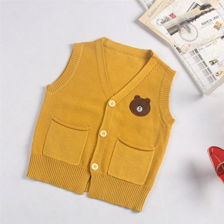儿童针织马甲背心春秋男女童布朗熊纯棉线毛衣中小童宝宝开衫马夹