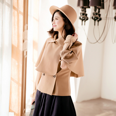 格格不入2016新款春装斗篷风衣外套女 修身 披肩短款风衣潮