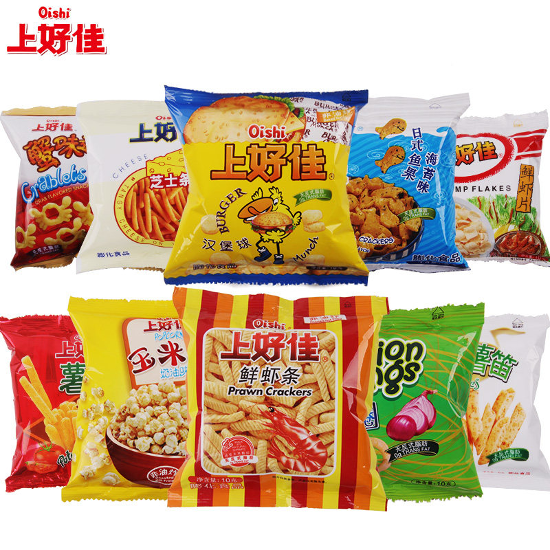 上好佳鲜虾条虾片薯条50包组合整箱膨化食品批发小吃零食大礼包