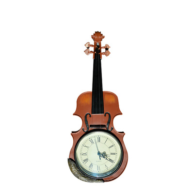 复古挂钟小提琴礼品静音时钟书房卧室客厅静音石英钟创意简约