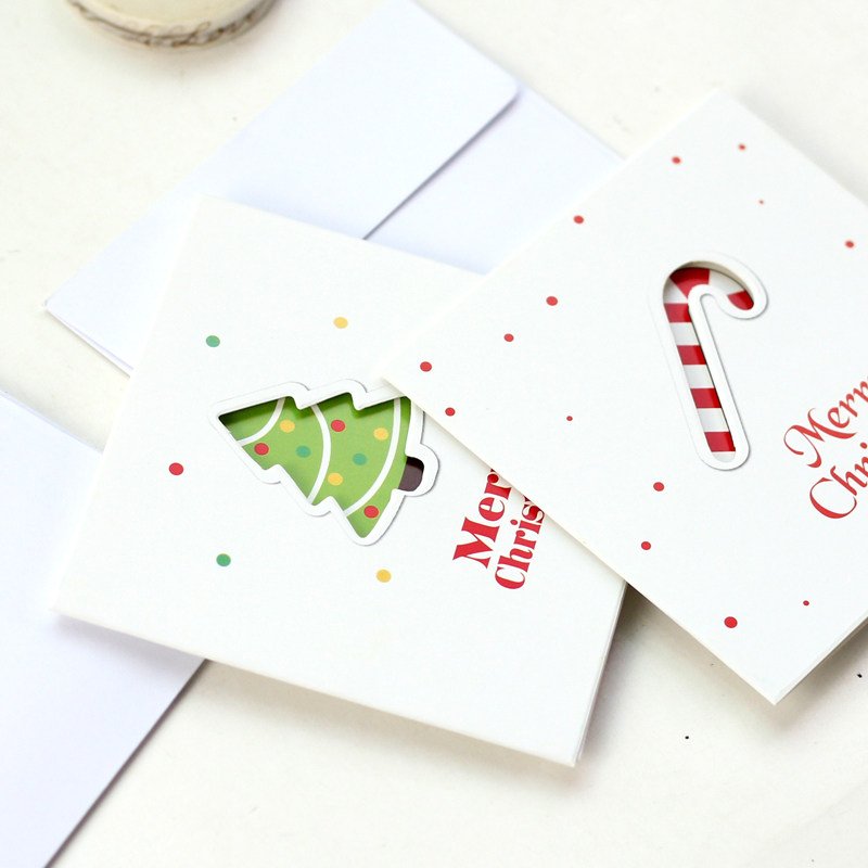 清新可爱卡通镂空圣诞节日卡片祝福贺卡留言卡配信封韩国创意文具