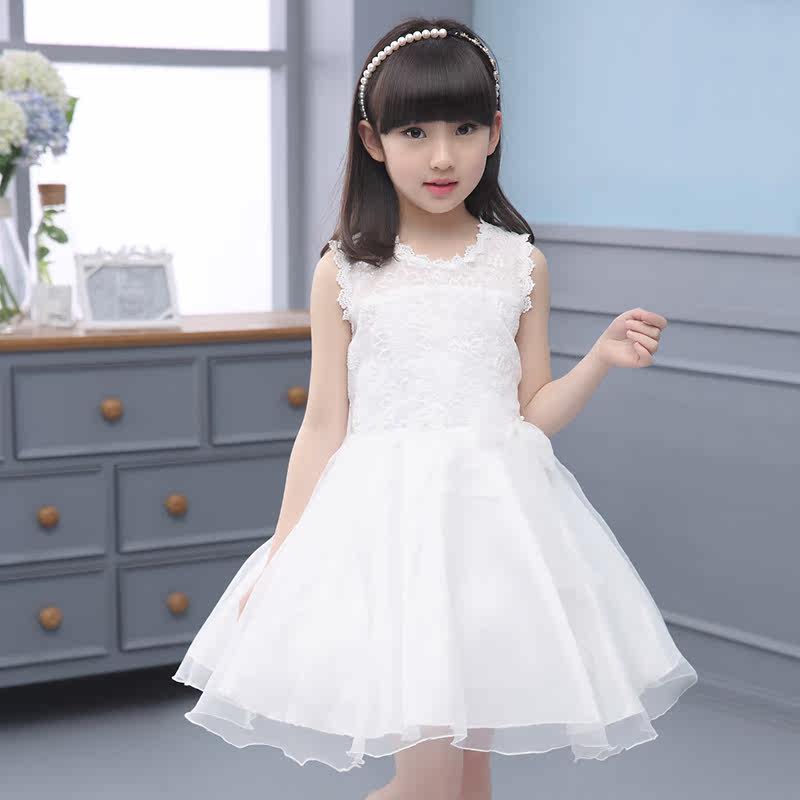 童装女童连衣裙夏季儿童公主礼服夏装小女孩子白色背心裙子中大童