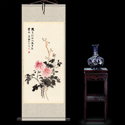 张大千月桂飘香丝绸画卷轴画办公室挂画国画古董书法字画装饰画